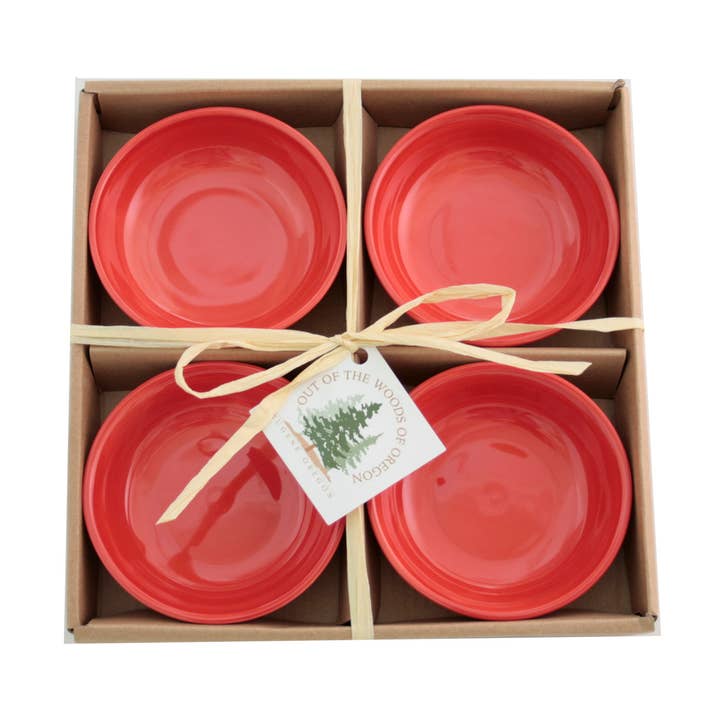 Set of 4 Small Round Bowls - Reds (3.75") for wholesale by Out of the Woods of Oregon