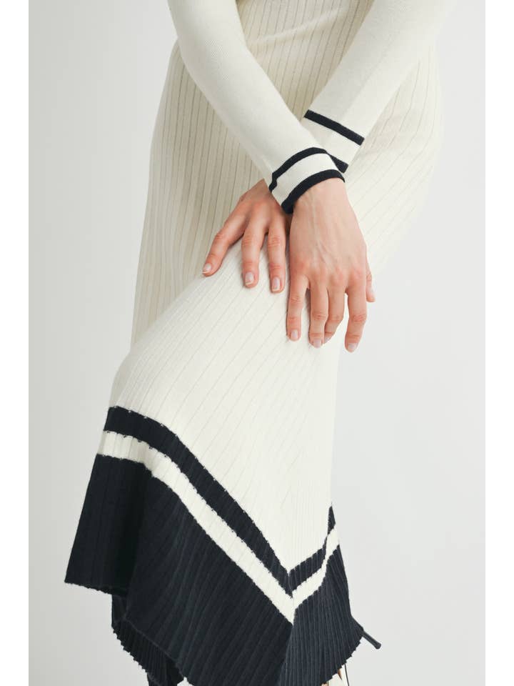 off white black Long sleeve Sweater Midi Dress LWD1717 for wholesale on Faire