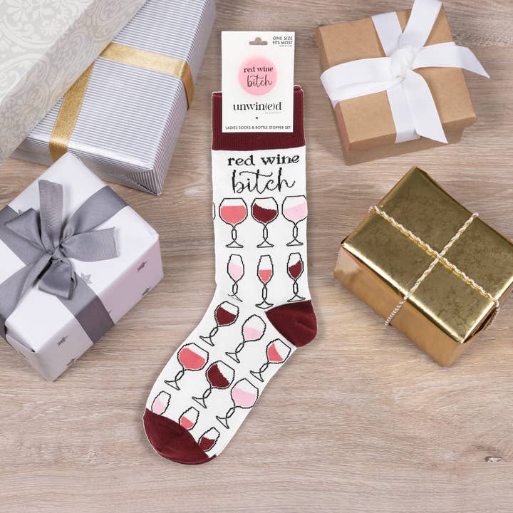Pavilion - Wholesale Socks - Unisex - Red Wine Bitch Socks & Silicone Bottle Stopper3