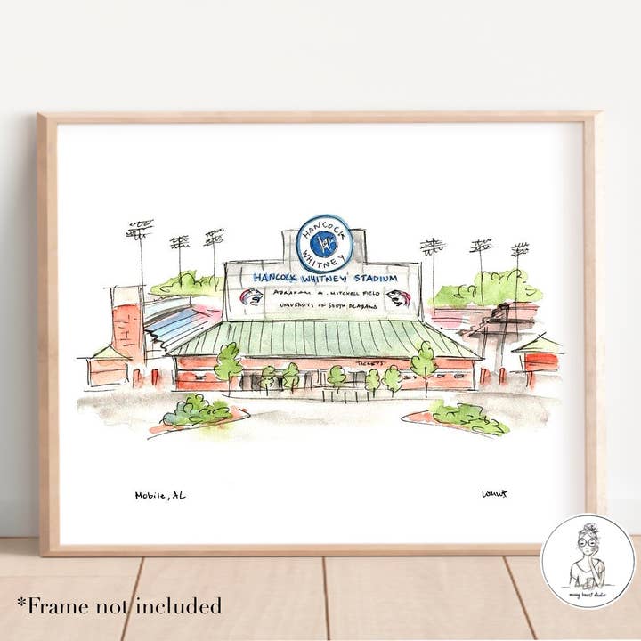 Mobile, Alabama - College Stadium. Konsttryck för wholesale av Messy Heart Studio