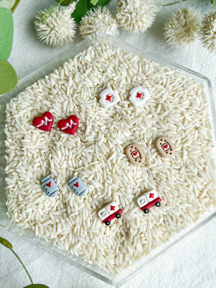 Nurse/Doctor/EMT Inspired Polymer Clay Studs for wholesale by Morning Dew Designs