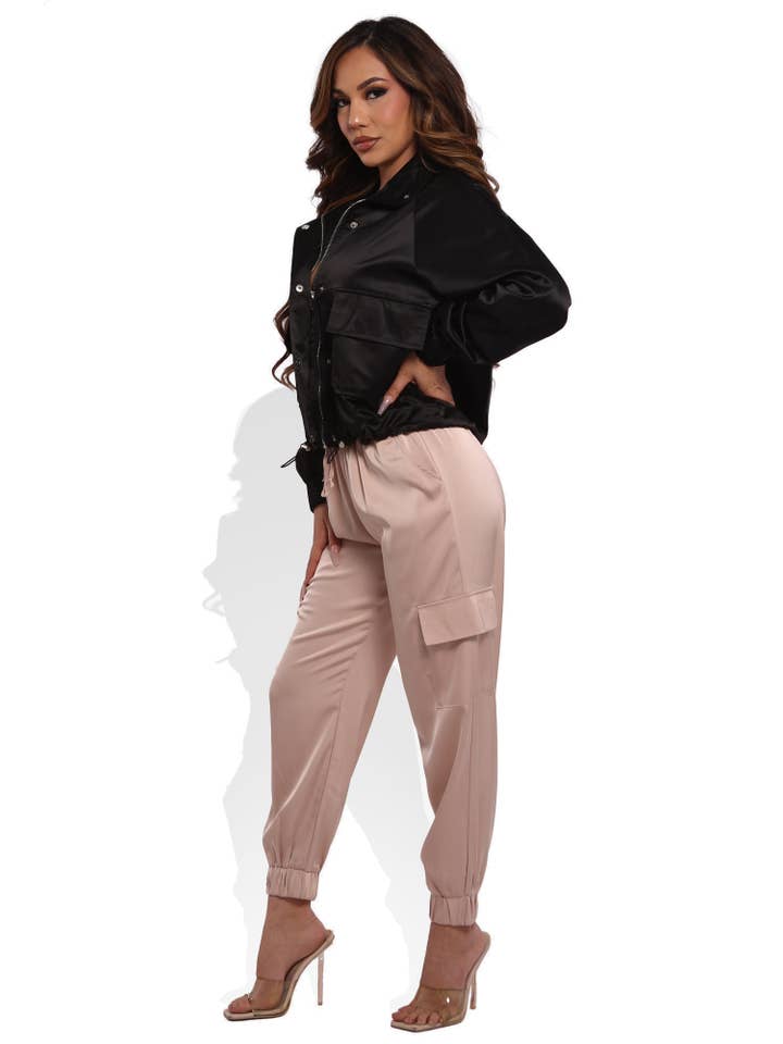 REDFINCH APPAREL INC - Wholesale Lounge Sweatpants/Joggers - Women's - Women's Satin Cargo Joggers With Self Waist Tie10