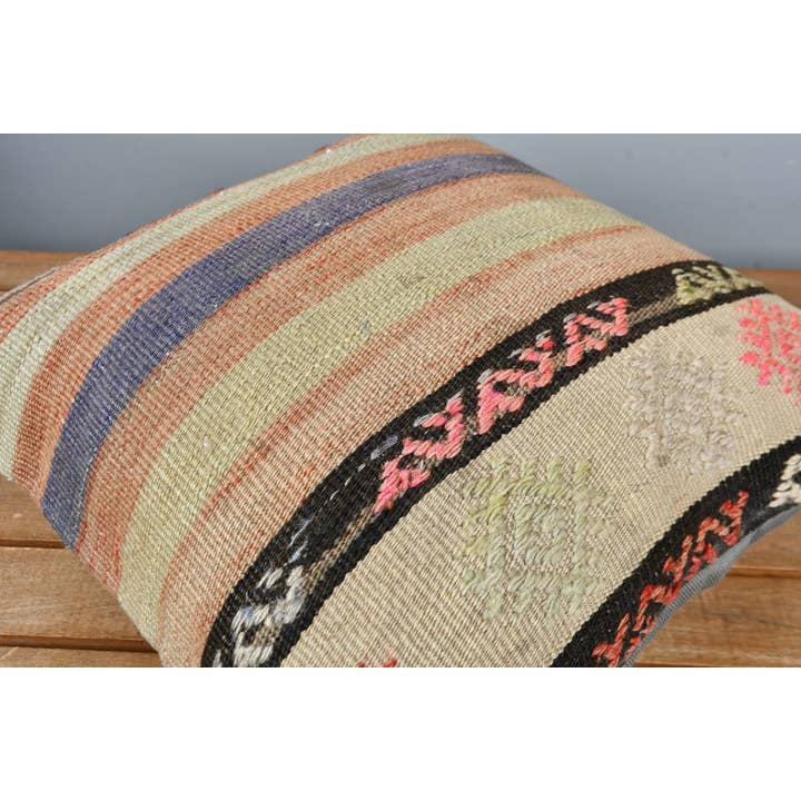 The Loom Wholesale - Wholesale Throw Pillow Cover - Colorful Striped Kilim Pillow, Vintage Design, 40x40-21896