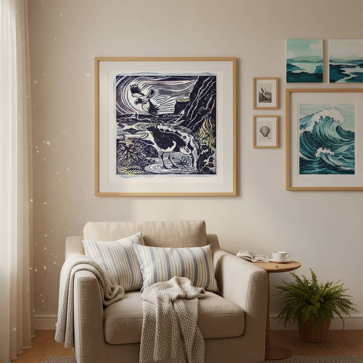 Jamie Poole – wholesale Art print – A Walk Above the Shore (Lapwing) Limited Lino Print1