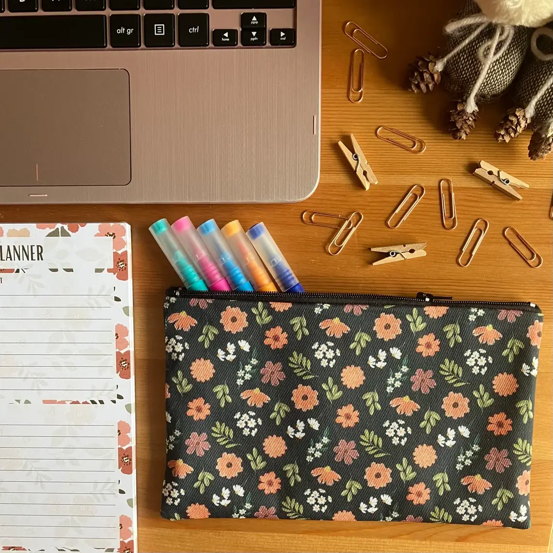 SH Designs – wholesale Pencil case/pouch – Blue and Orange Floral Handmade Zipped Pencil Case 2