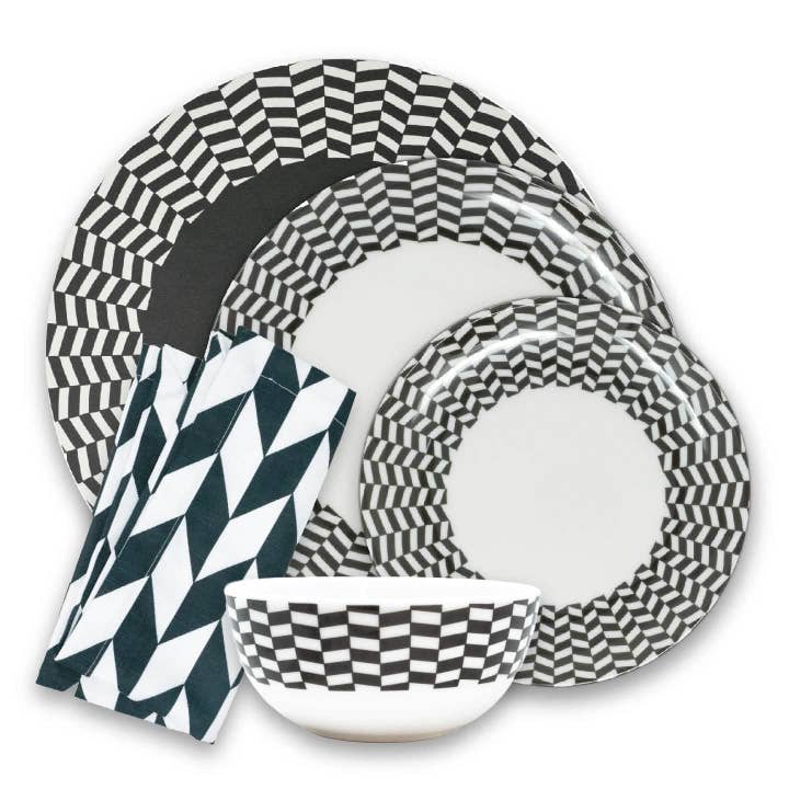 Black & White Chevron Hostess Set - 20 Piece Setting for wholesale by Elizabeth Sutton Home