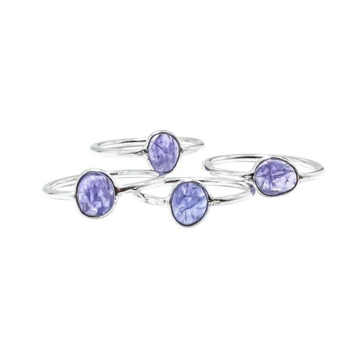 Anillo de Tanzanita en Plata de Ley Piedra Preciosa Facetada Abstracta para venta al por mayor de Quasar Gems USA