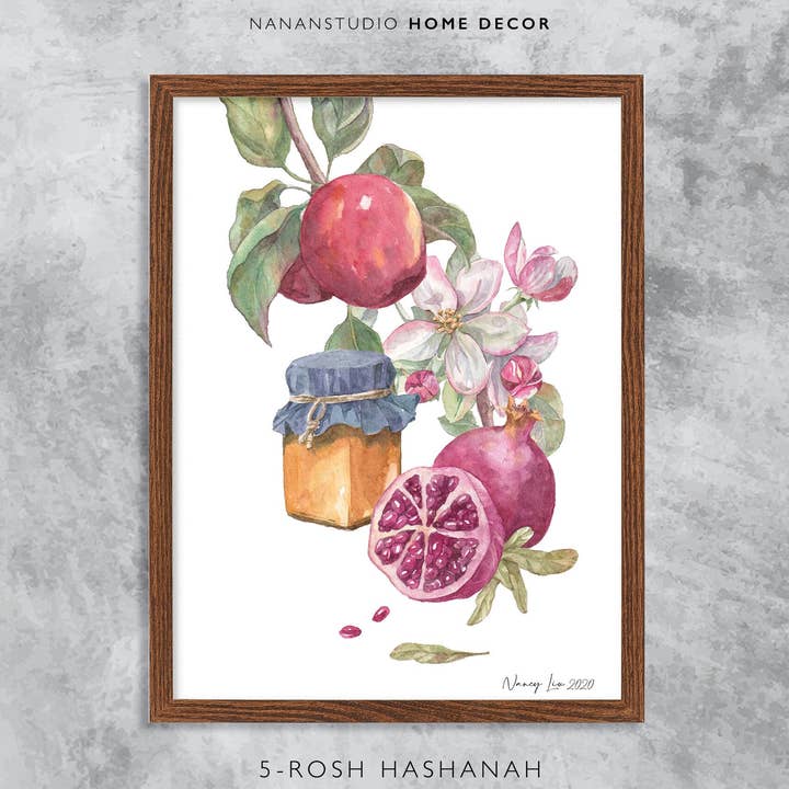 Kunsttryk | Køkkenindretning, æble, honning, blomst, granatæble for engroshandel hos NananStudio