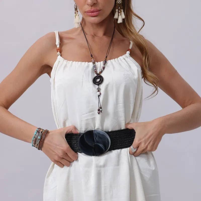 Leto Accessories - Venta al por mayor Cinturón - Mujer - Cinturón tejido eco chic para resort con hebilla grande0