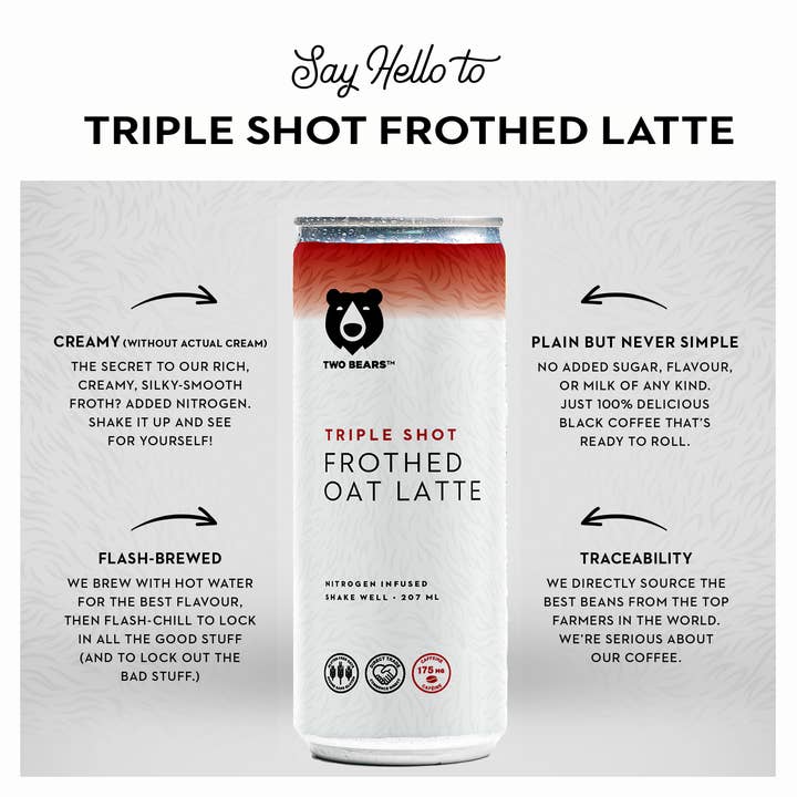 Two Bears - Wholesale Iced Coffee/Cold Brew - Triple Shot Oat Latte (207 ml)1