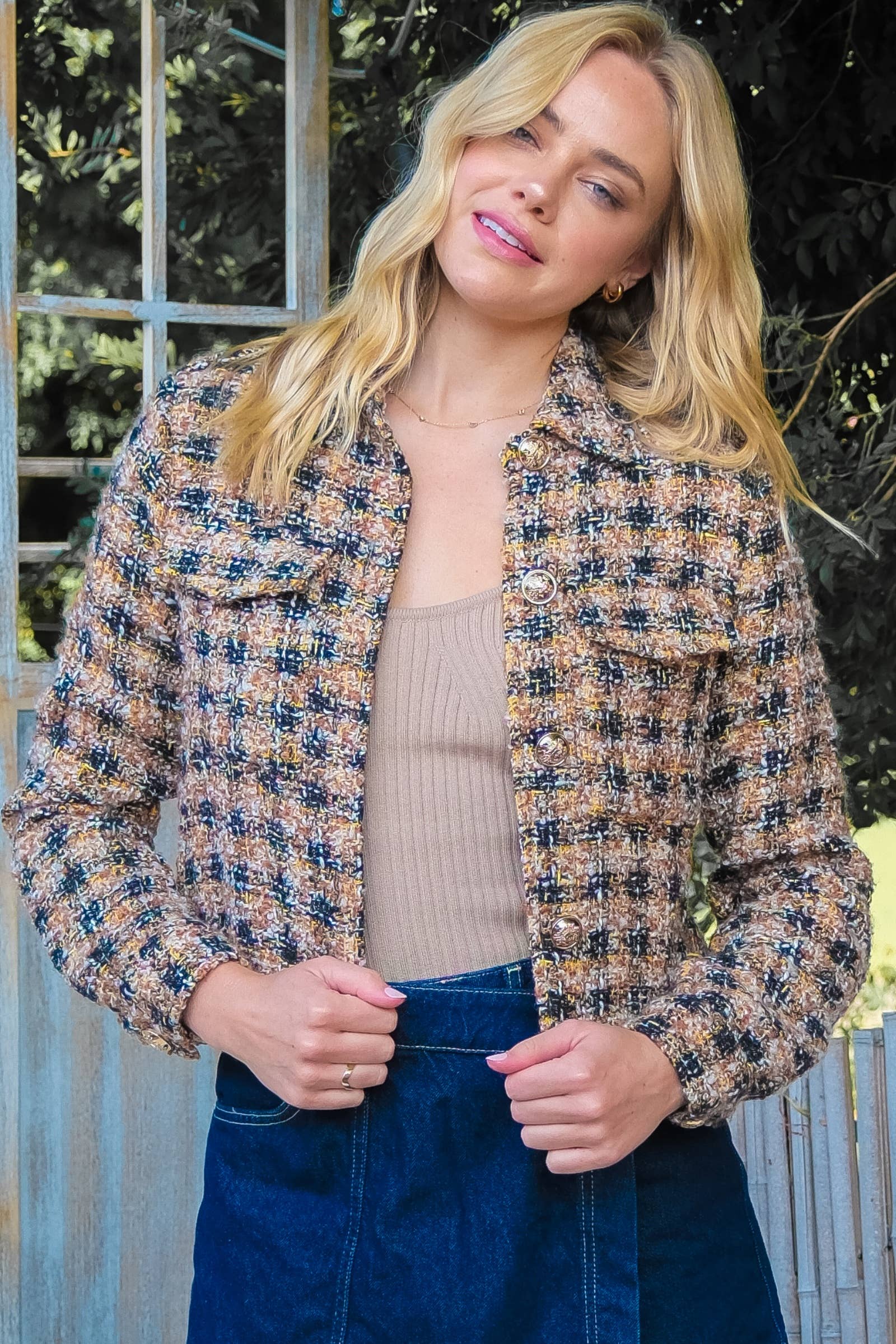 Chameau Veste en tweed à carreaux raccourcie-IJ6974 en vente sur Faire1