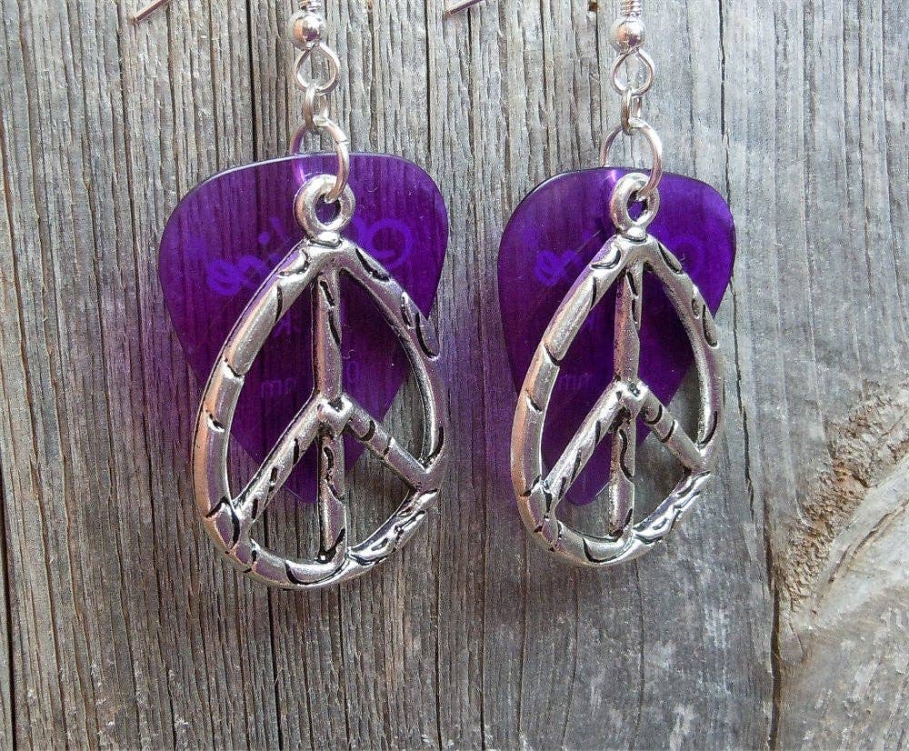 Simply Raevyn - Wholesale Dangle Earrings - Large Oval Peace Sign Charm Guitar Pick Earrings11