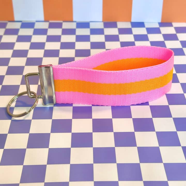 Stickers+ X Ashley Bexar - Wholesale Keychain - Women's - Large Neon Pink Orange Handmade Wristlet Key Fob Keychain2