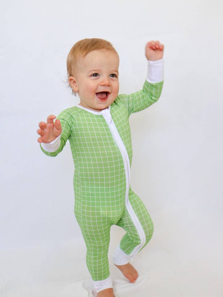 Sleepy Ducks - Wholesale Jumpsuit - Baby - Green Grid Baby Romper