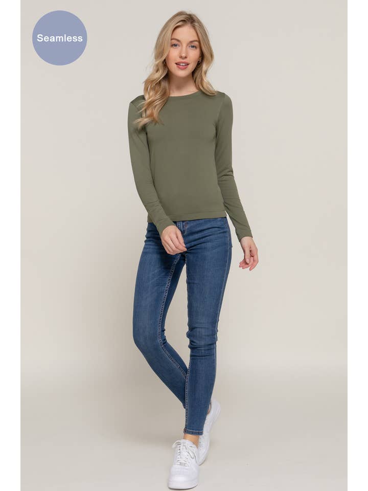 Active Basic | Active USA - Wholesale Knit Top - Women's - Long Sleeve Crew Neck Inner Fur Seamless Top