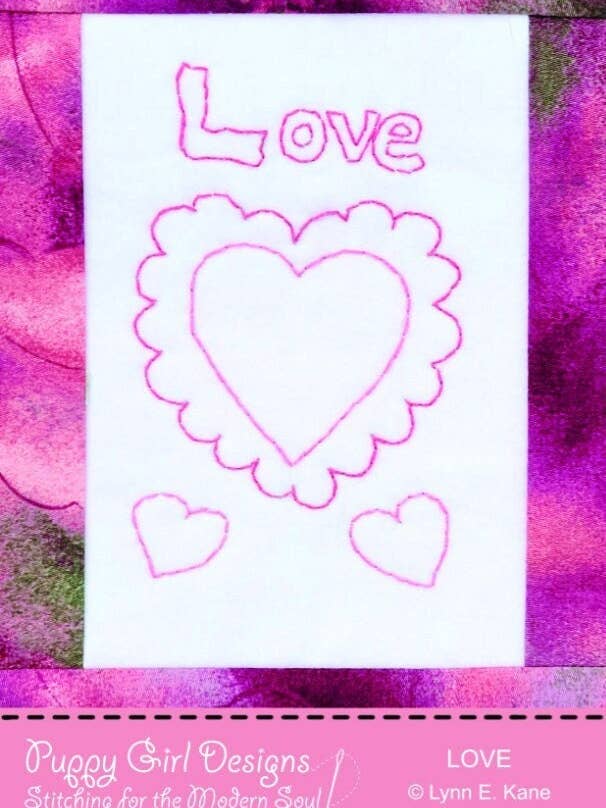Love Postcard Pattern / Embroidery Pattern / Quilt Pattern for wholesale by Puppy Girl Designs