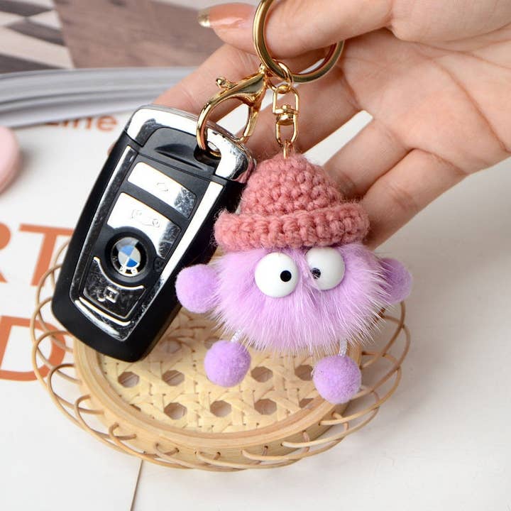 FurDecoration – wholesale Keychain – Women's – Real Mink Fur Pompom Key Chain Cute Cartoon Bag Charm1