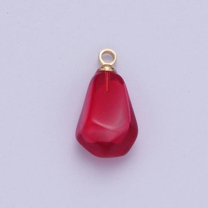Aim Eternal - Wholesale Individual Charm/Pendant - Pomegranate Seed Fruit Abstract Geometric Pink Red Resin Gold Charms For Jewelry Making | X-734 X-753 X-754