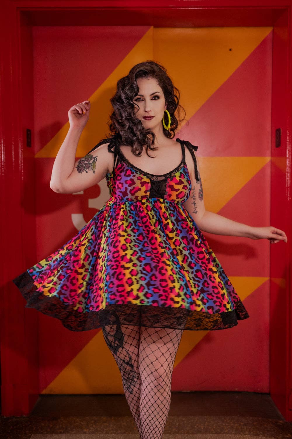 Wax Poetic Clothing - Wholesale Dress - Women's - Josie Babydoll Dress in Rainbow Leopard Mesh1
