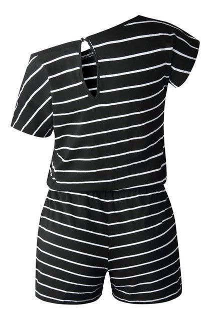 Supreme Fashion – wholesale Romper – Women's – Striped Short Sleeve Drawstring Waist Romper3