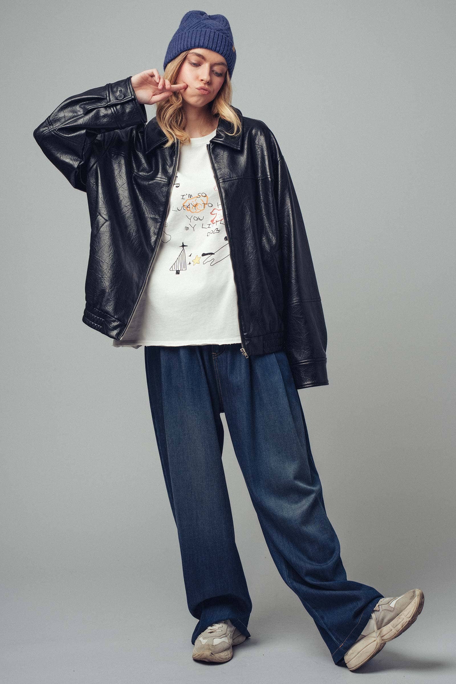 BLACK City Muse Oversized Leather Jacket for wholesale on Faire6