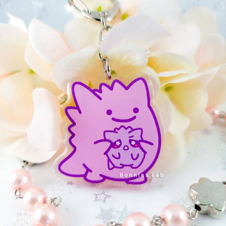 Ditto Holding Gengar Epoxy Acrylic Keychain Charm for wholesale by Bonnies Lab