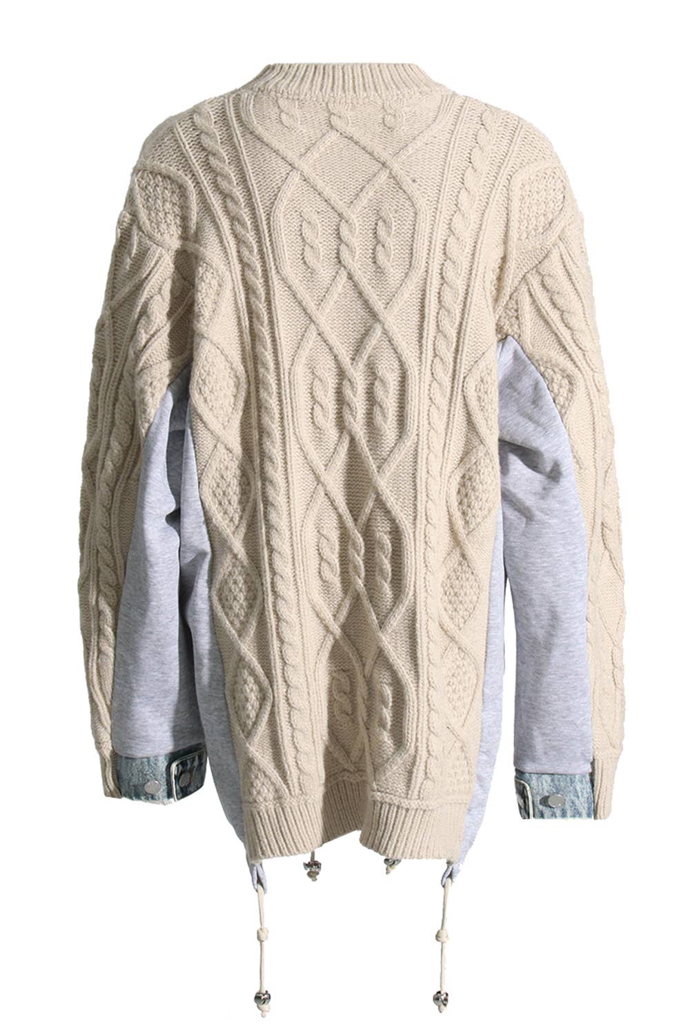 NEWGENS - Wholesale Knit Sweater - Women's - NT1036A Cable Knit Sweater with Denim Layered Details1