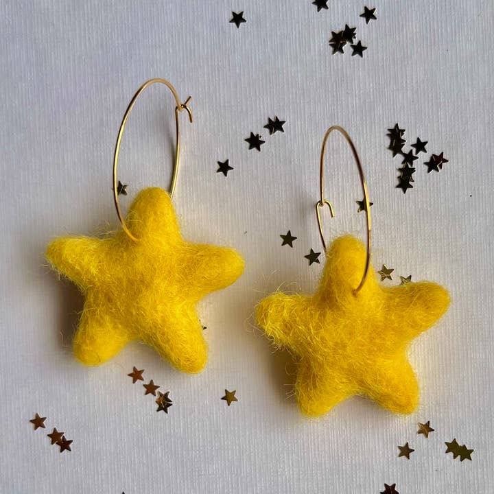Felted Shooting Star Felt Earring for wholesale by Honey Loom Designs
