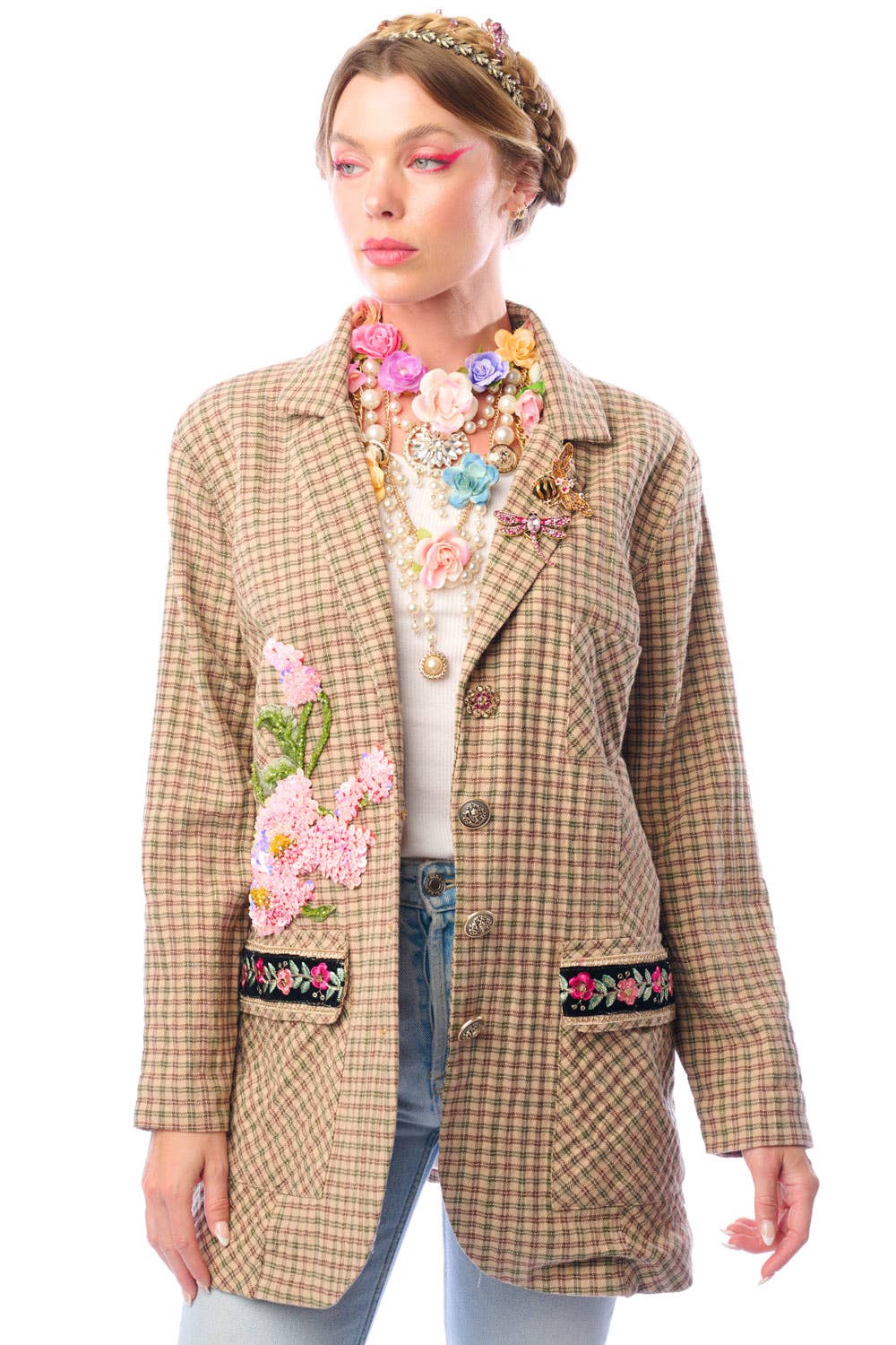 Aratta | Women's Fashion - Wholesale Blazer - Women's - Diana Beige Floral Blazer | Plaid Blazer | Flowery Jacket21