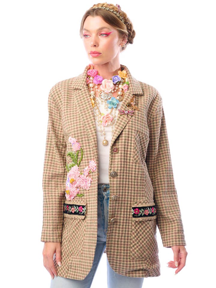 Aratta | Women's Fashion - Wholesale Blazer - Women's - Diana Beige Floral Blazer | Plaid Blazer | Flowery Jacket21