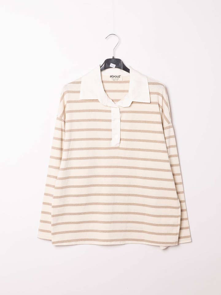 Pépouz' Paris - Wholesale Polo - Women's - Striped T-shirt with shirt collar PP25155