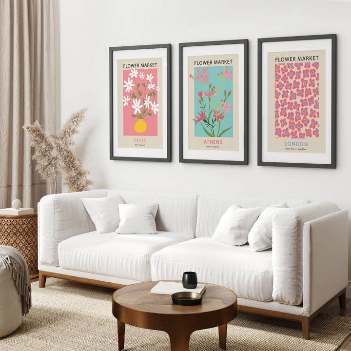 Art Lane - Wholesale Art Print - Flower Market Prints. Pink & Blue Modern Wall Art Decor