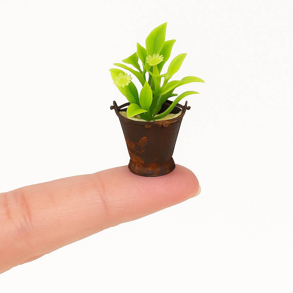 Factory Direct Craft – wholesale Decorative tabletop object – Rusty Tin Miniature Metal Pail with Plant2