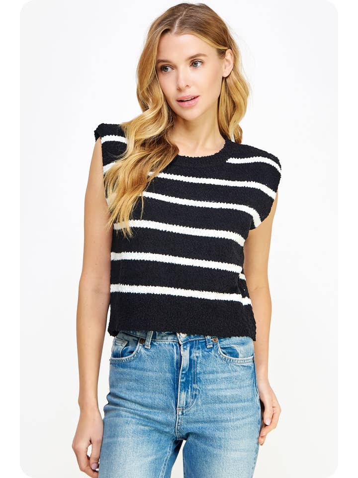 Strut & Bolt - Wholesale Tank Top - Women's - Shoulder Pad Sleeveless Textured Striped Knit Top