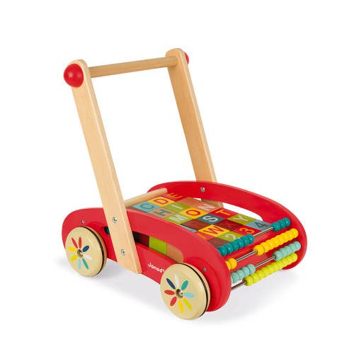Janod - Wholesale Wood Toy - Kids - Tatoo - Abc Buggy Cart With 30 Blocks