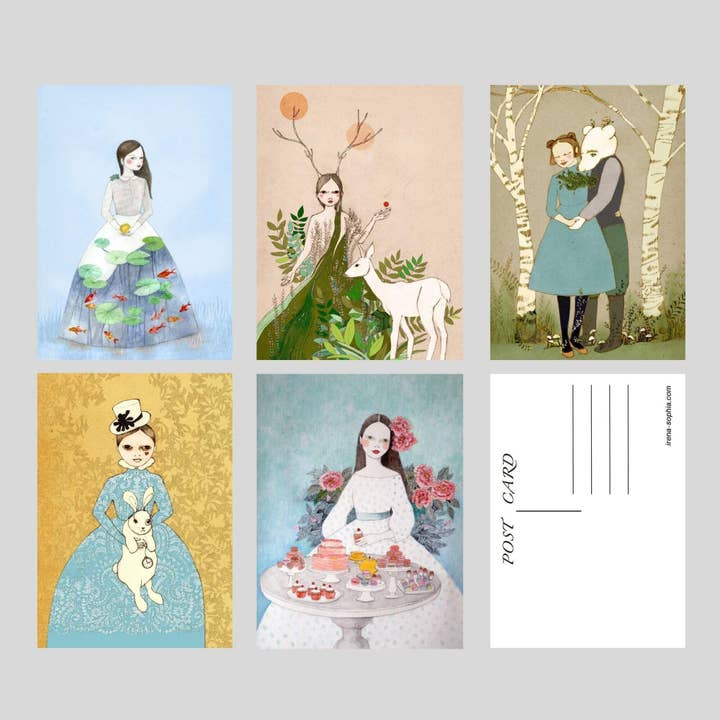 Märchen-Postkarten, 5er-Set mit Fantasie- und Prinzessinnenmotiven, 13x18 cm Kunstdrucke für den Großhandel von Irena Sophia