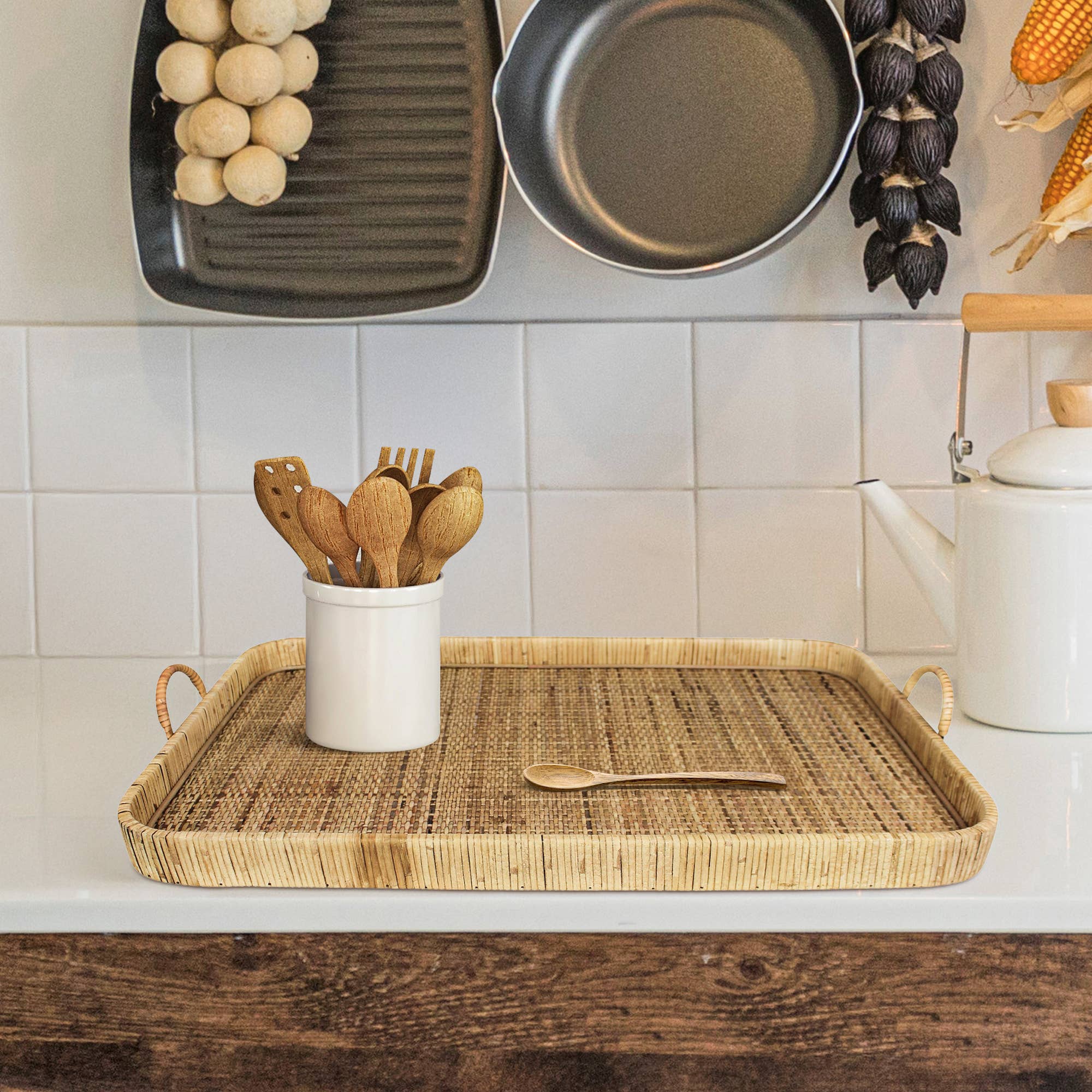 Natural Cayman Grand Tray, Ratan - Rectangle for wholesale on Faire1