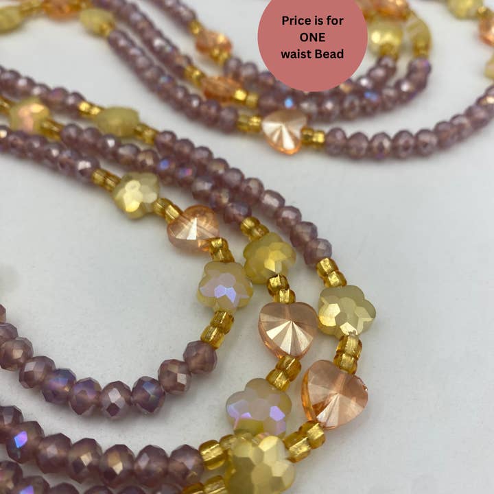 MaddieMayShop - Wholesale Beaded/Pearl Necklace - Esther Crystal Waist Beads β Handmade African Waist Beads, Purple & Gold Beaded Jewelry, Tie-On Body Jewelry for Women Tie on Waist Bead 45β- 50β7