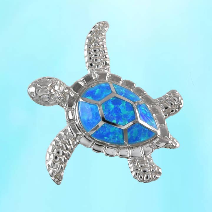 Paradise Treasures Jewelry - Wholesale Individual Charm/Pendant - Hawaiian Blue Opal Sea Turtle Pendant, Sterling Silver Blue Opal Inlay Sea Turtle Pendant, Hawaiian Jewelry, Christmas Birthday Gift1