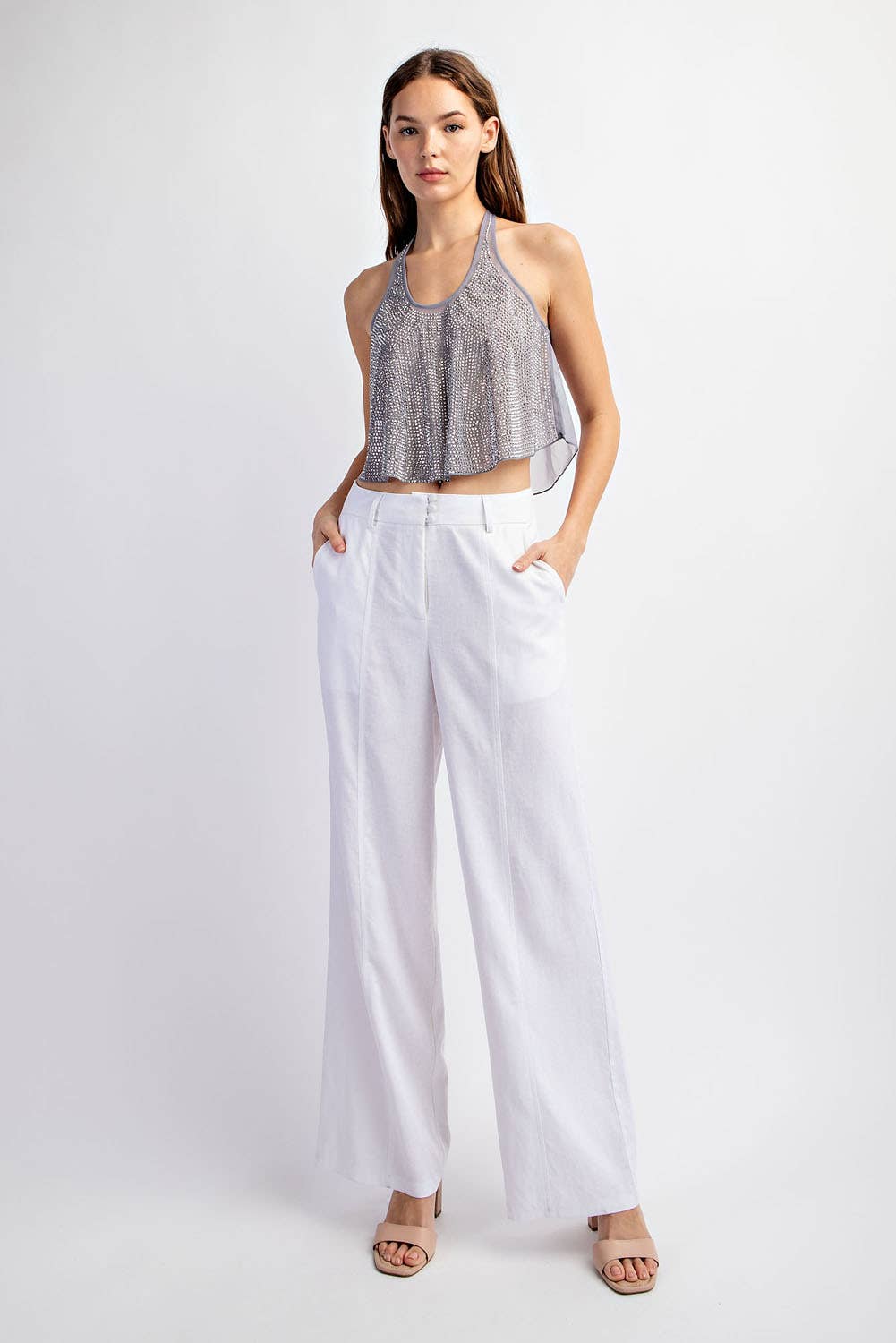 Grey Silver Ct4425 Rhinestones Mesh Tank Top for wholesale on Faire4