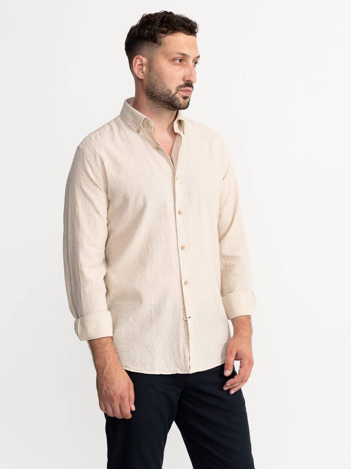 The "Godeanu" Linen Shirt - Natural for wholesale by De IONESCU