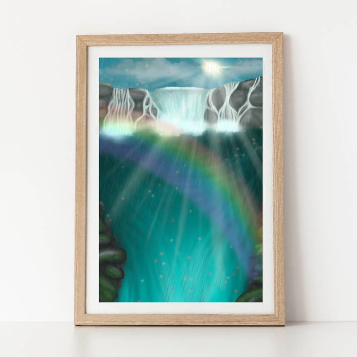 Waterfall Art Print - A6, A5, A4, A3 Lake Wall Art for wholesale by Famjo Boutique