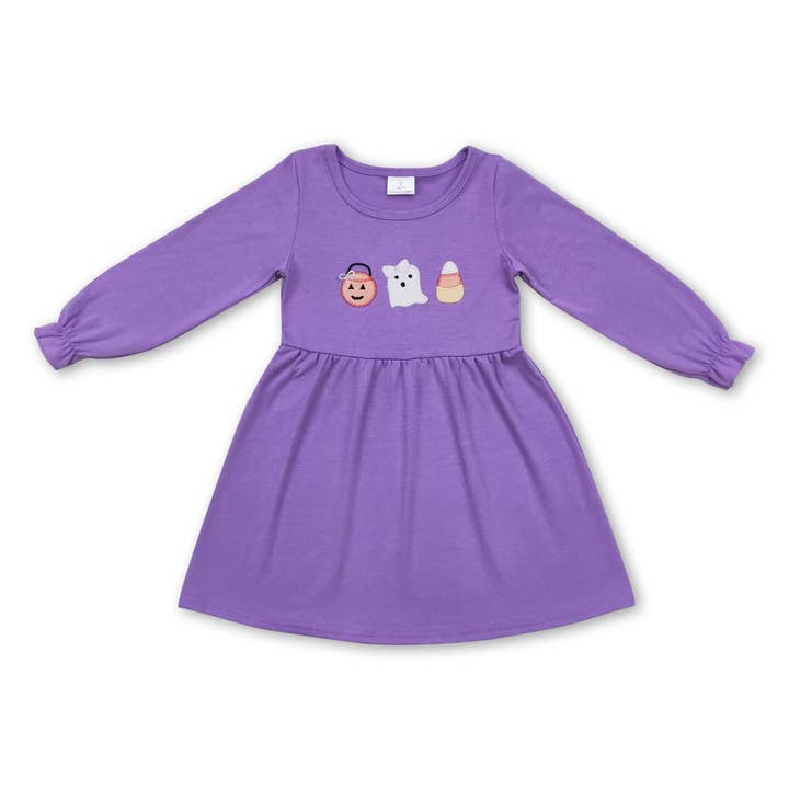 Lavender basket ghost candy corn girls Halloween dress for wholesale by Yawoo Garments