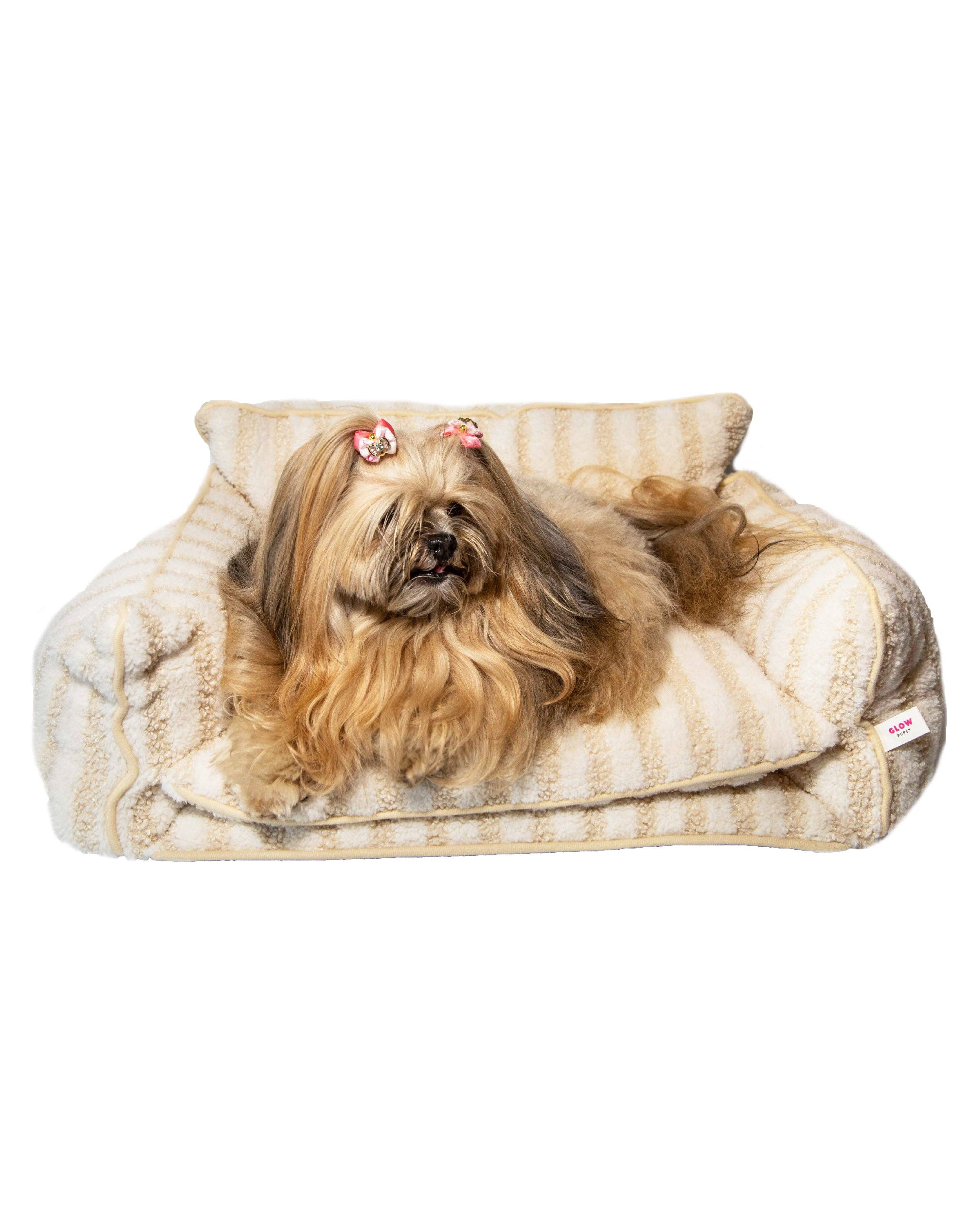 Glow Pups – wholesale Pet bed – Dog – Cozy Beige and Cream Striped Sofa Dog Bed8