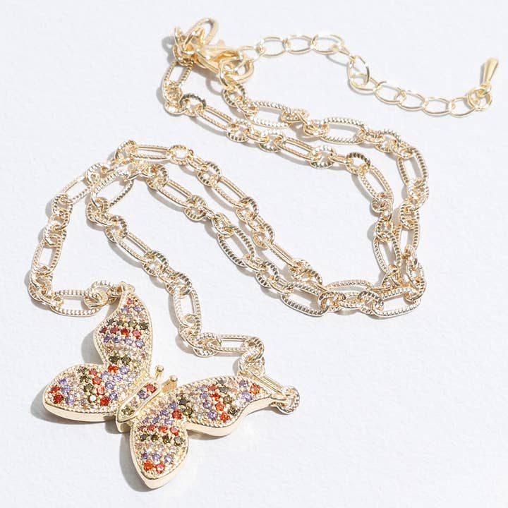 Collar colorido con colgante de mariposa con circonita cúbica para venta al por mayor de Fashion City