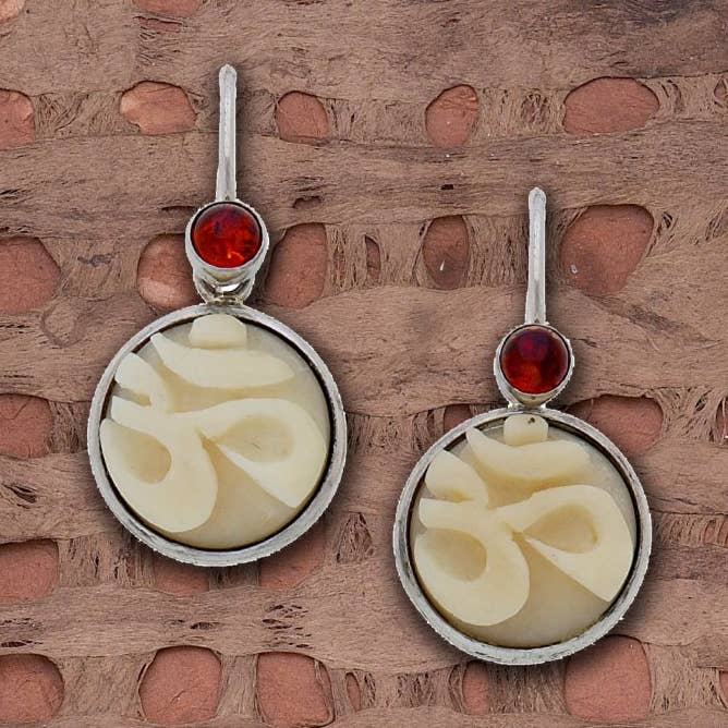L-133 Tagua "Om" Earrings with Amber for wholesale by Tidepool