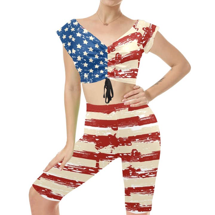 Amerikansk kvinde Crop Top Gym Set for engroshandel hos Pioneer Kitty Market