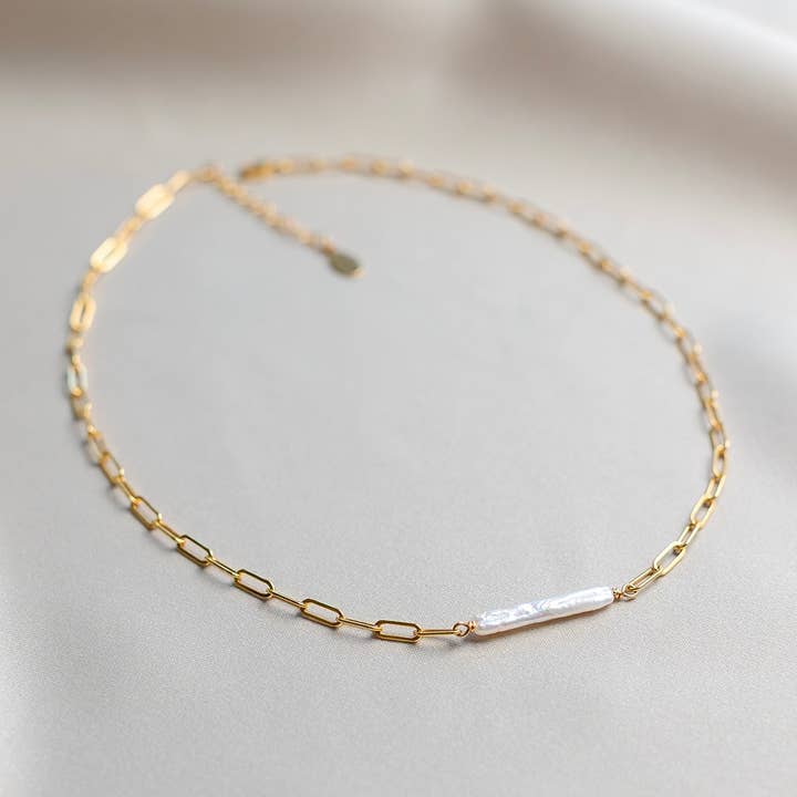 Biwa Pearl Necklace for wholesale by Maya Bauman