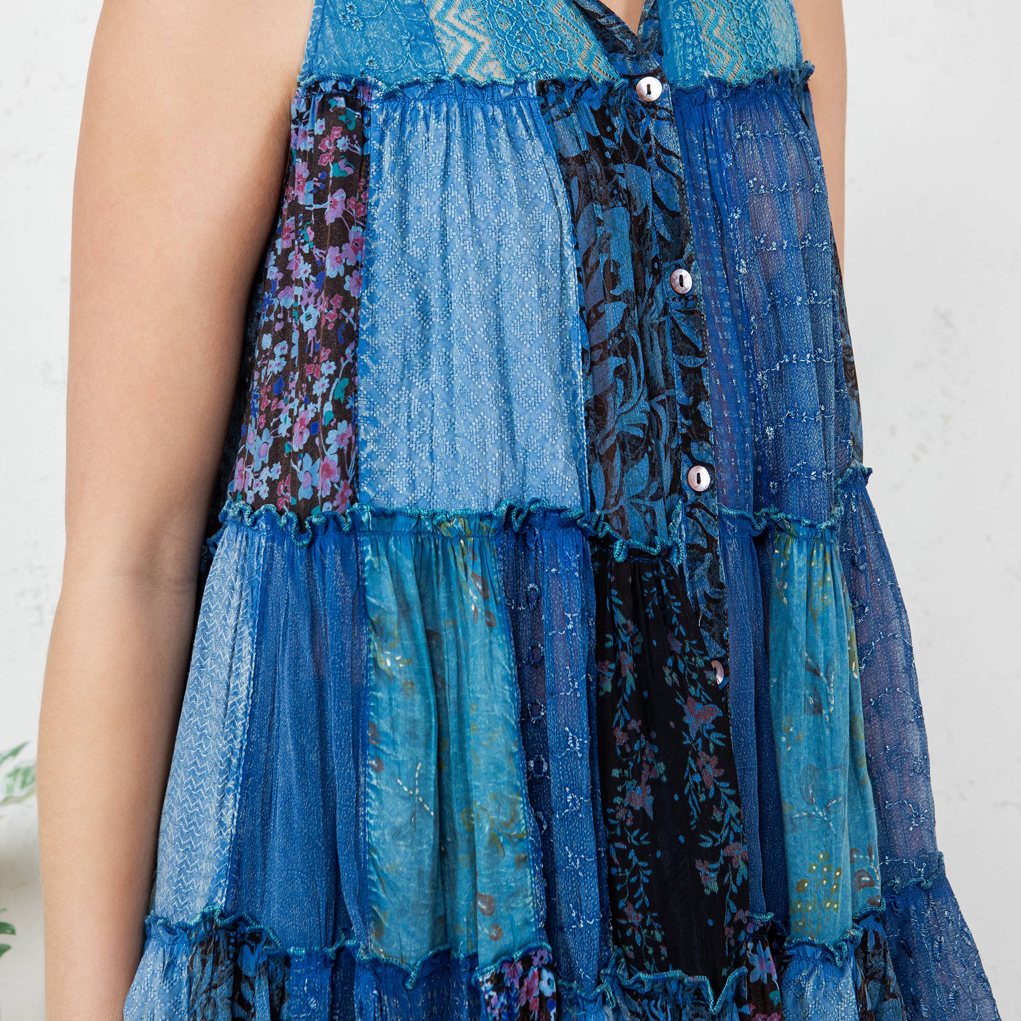 Young Threads - Wholesale Button Down Shirt - Women's - Boho Chic Nomad Patchwork Buttondown Top Sleevel (New Color)19