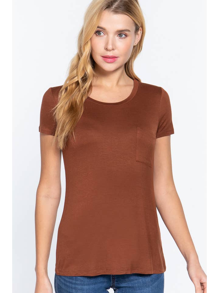 42POPS - Wholesale T-Shirt - Women's - ",._ Chest Pocket Slim Scoop Neck Tee22